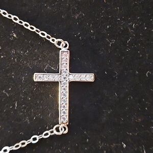 Silver Cross Sparkle Necklace NIB